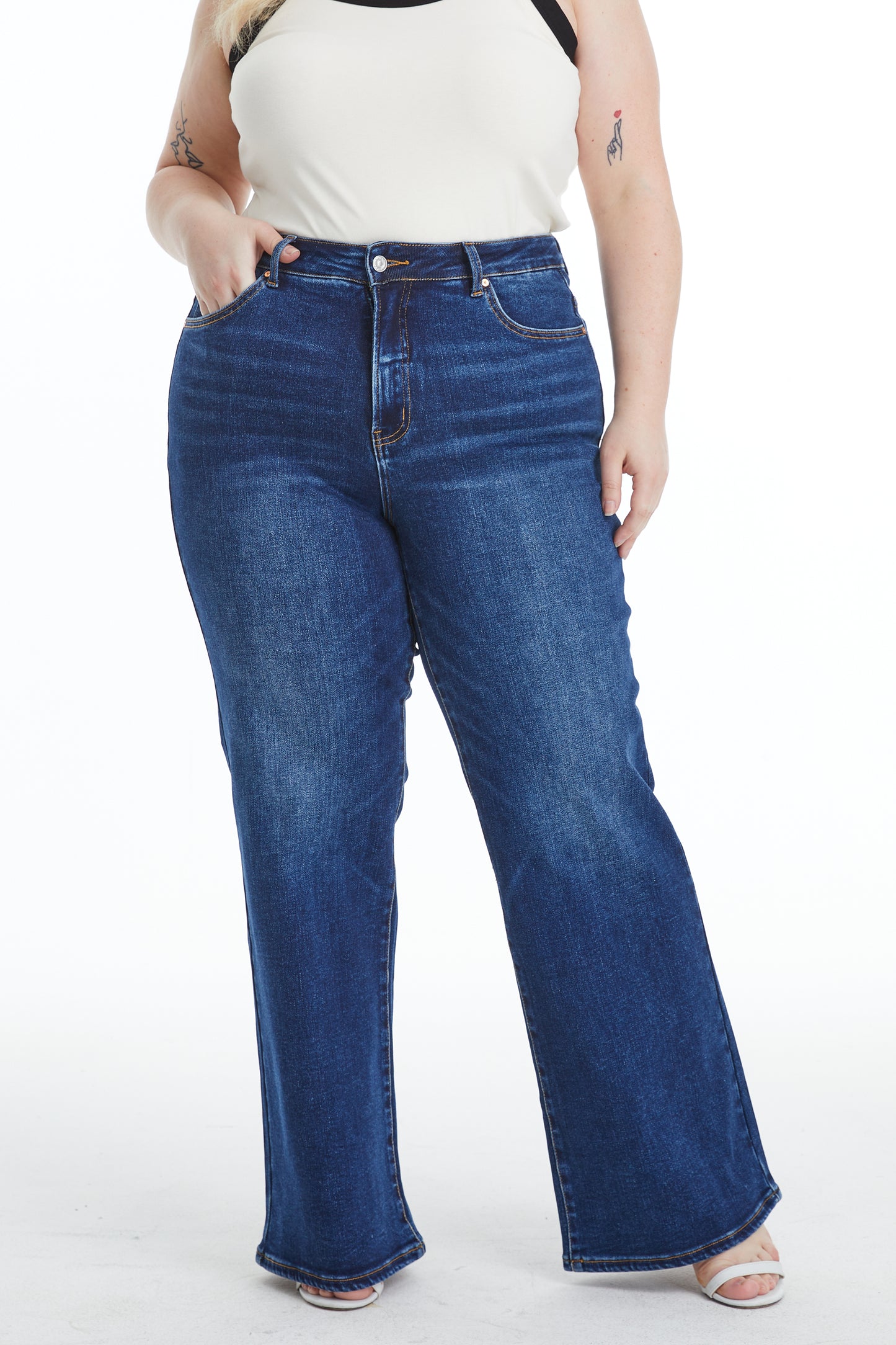 LINDA HIGH RISE WIDE LEG JEANS BYW8136-P (BYHE137) DEEP SEA PLUS SIZE