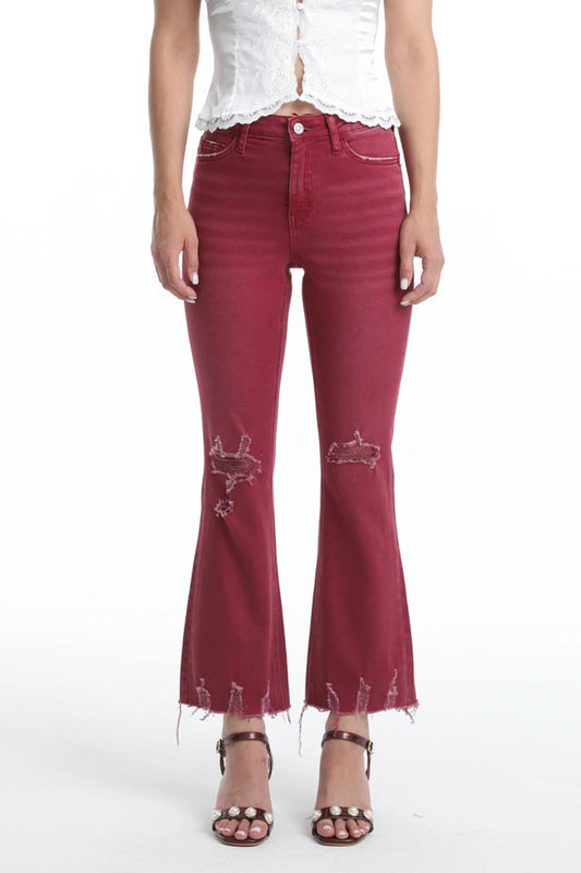 EMILY HIGH RISE DISTRESSED FLARE PANTS BYF1077 WINE