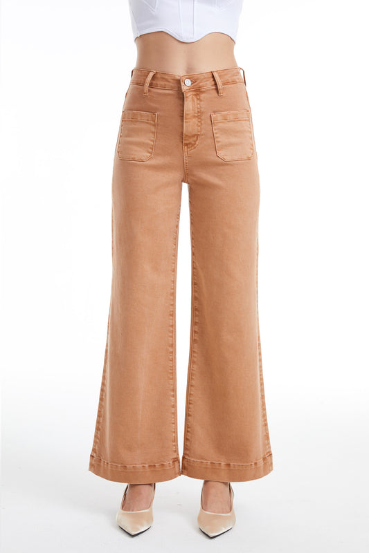 LUNA HIGH RISE WIDE LEG JEANS WITH PATCH POCKET BYW8139 (BYHE018) MACCHIATO