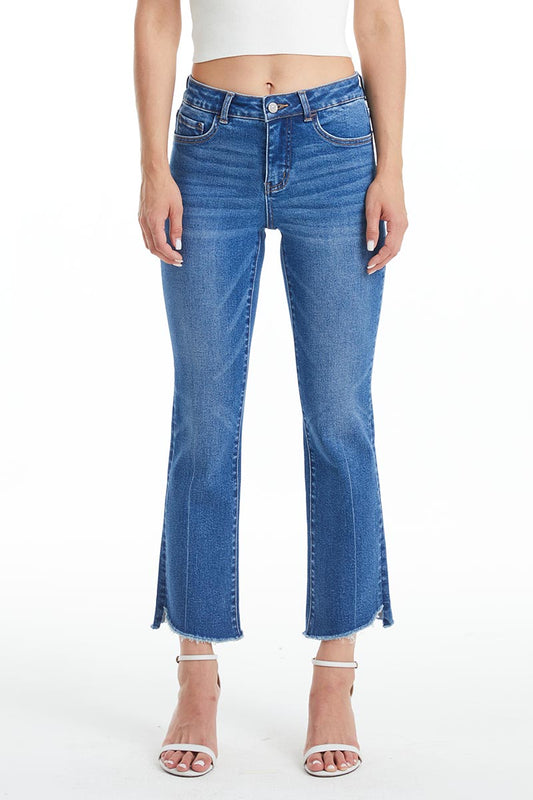 HIGH RISE STRAIGHT ANKLE JEANS WITH RAW EDGE BYT5154 FREELOOP