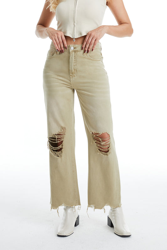 HIGH RISE VINTAGE CROP FLARE JEANS BYF1103 VINTAGE KHAKI