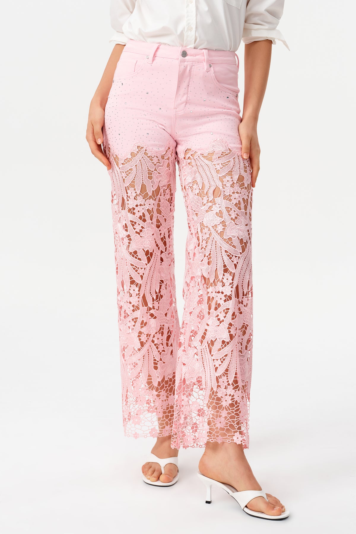 HIGH RISE LACE PANTS WITH RHINESTONE