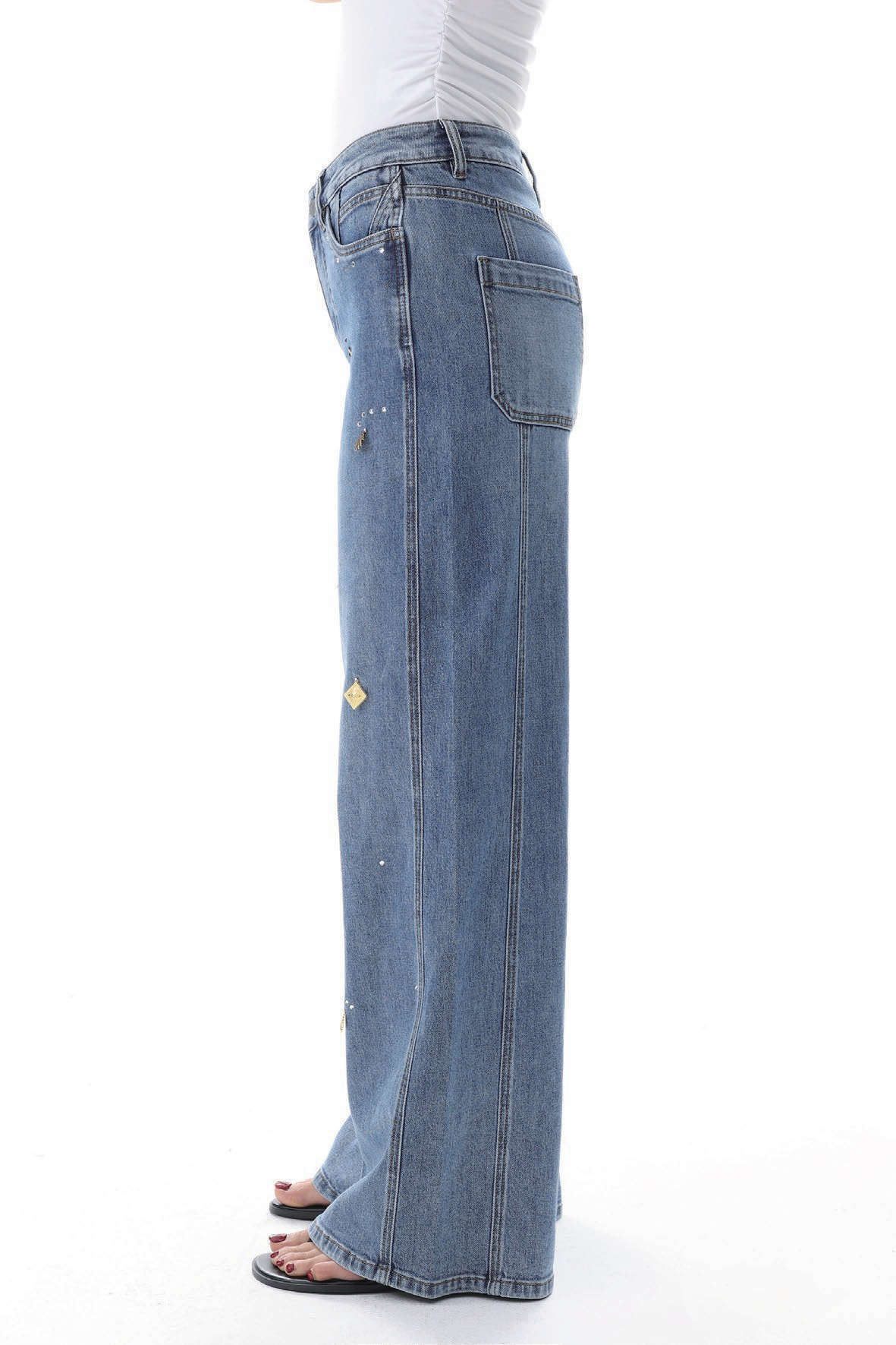 NEW YORK M-HIGH RELAX WIDE LEG FULL JEANS BYW8443