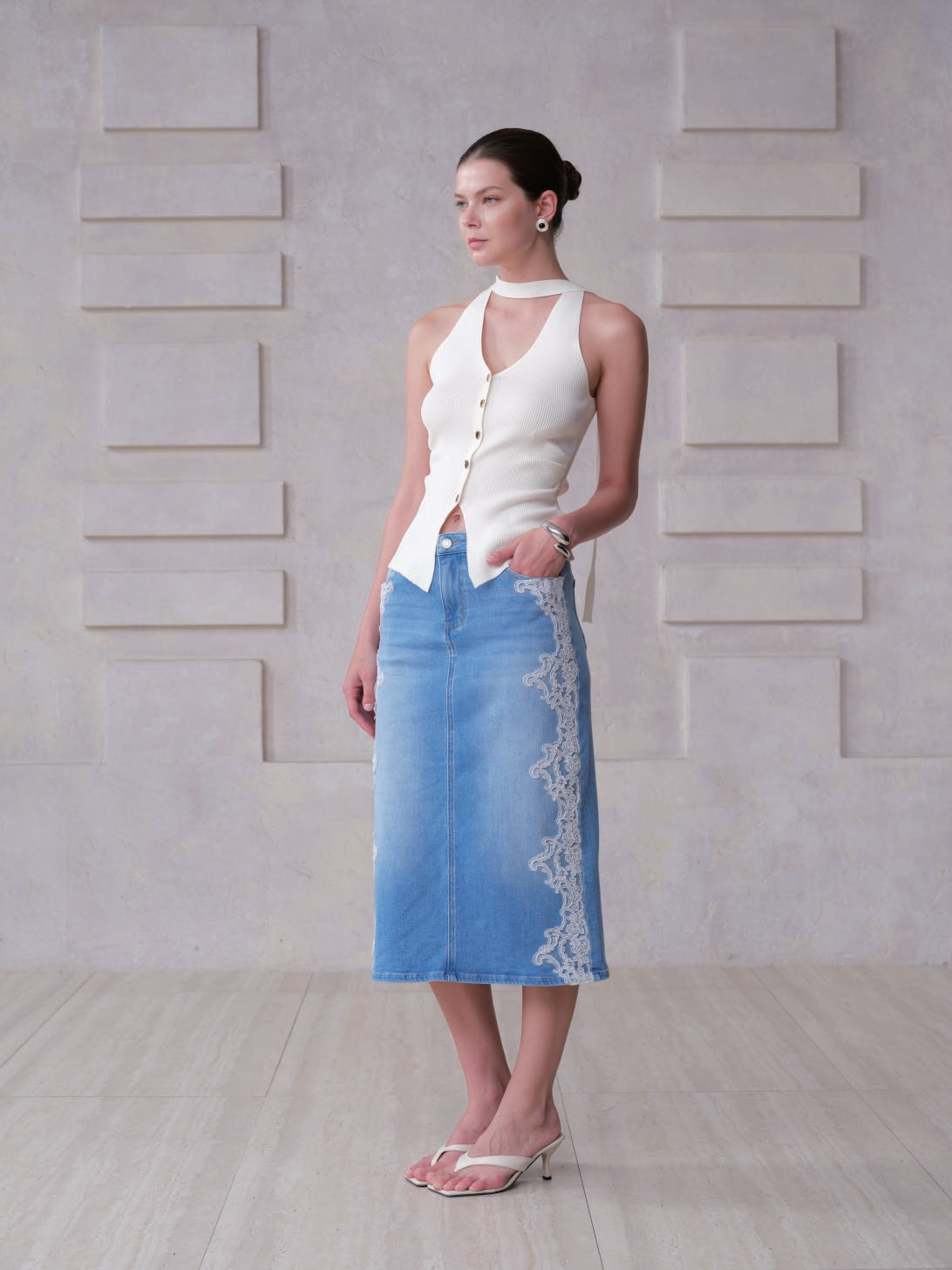 SEOULMID-HIGH RISE H-LINE DENIM SKIRT BYK7100