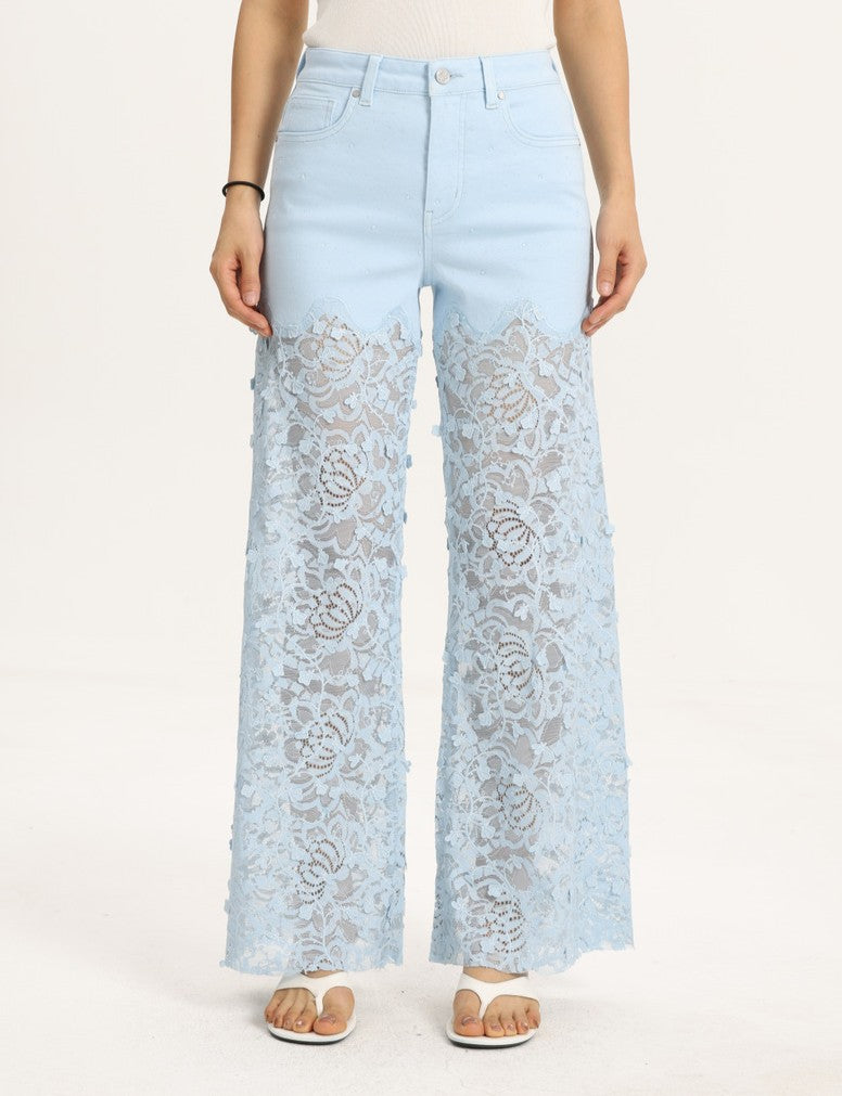 HIGH RISE LACE PANTS WITH RHINESTONE BYW8090