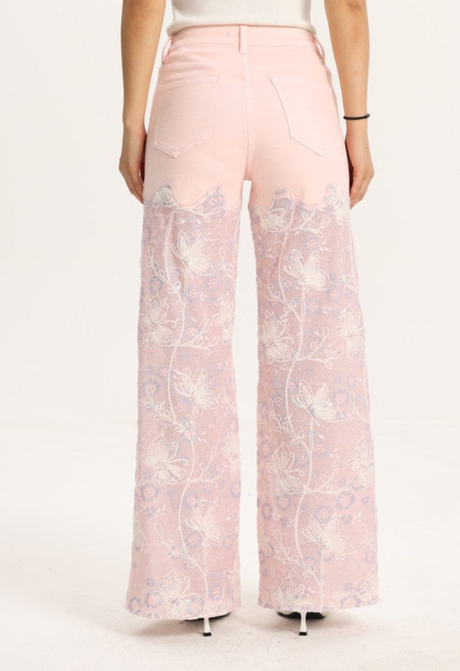 HIGH RISE LACE PANTS WITH RHINESTONE BYW8090