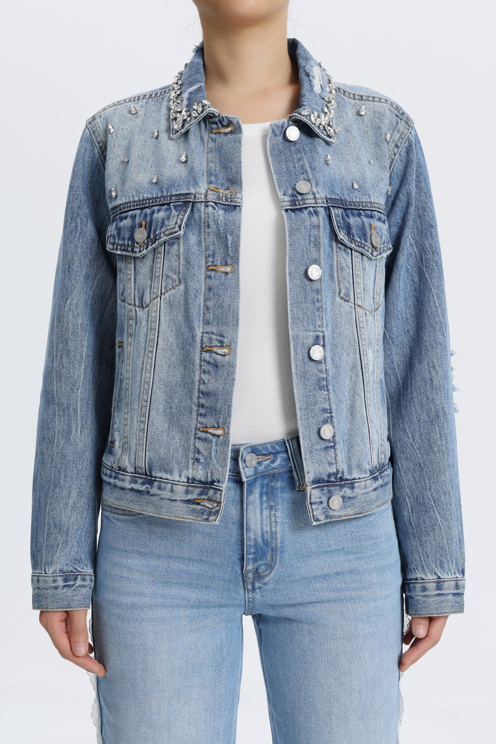 PARIS DISSTRESSED JACKET  BYJ9090 GLIMMERING BLUE