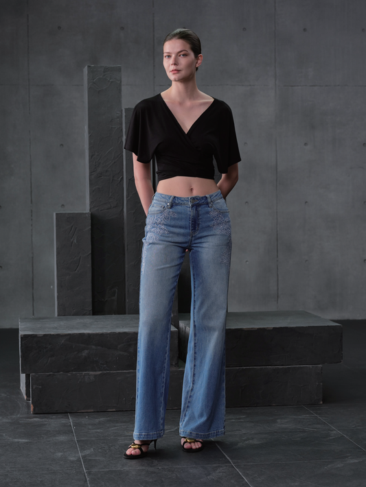 NEW YORK M-HIGH RISE FLARED WIDE LEG TALL JEANS BYW8411