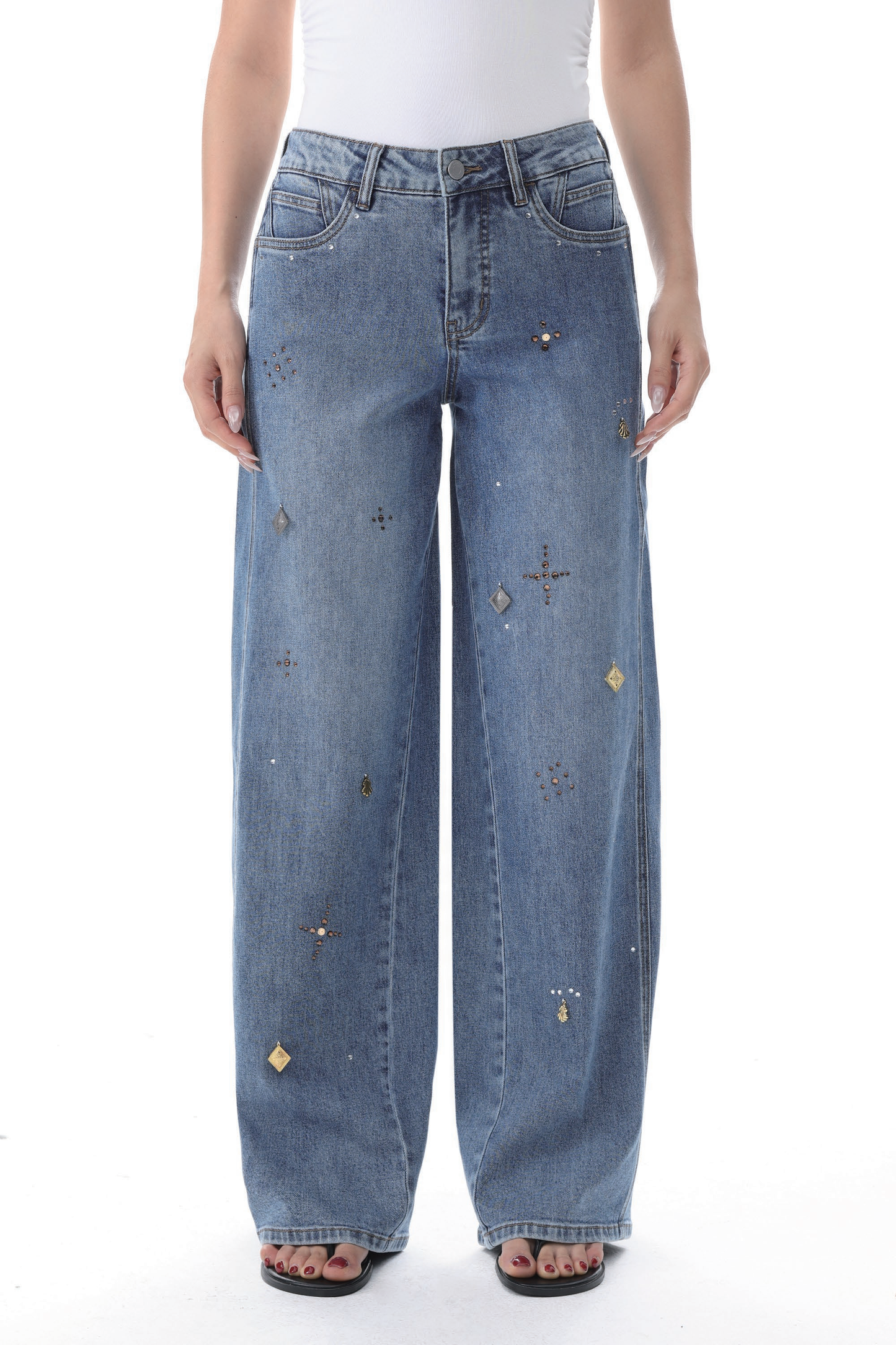 NEW YORK M-HIGH RELAX WIDE LEG FULL JEANS BYW8443