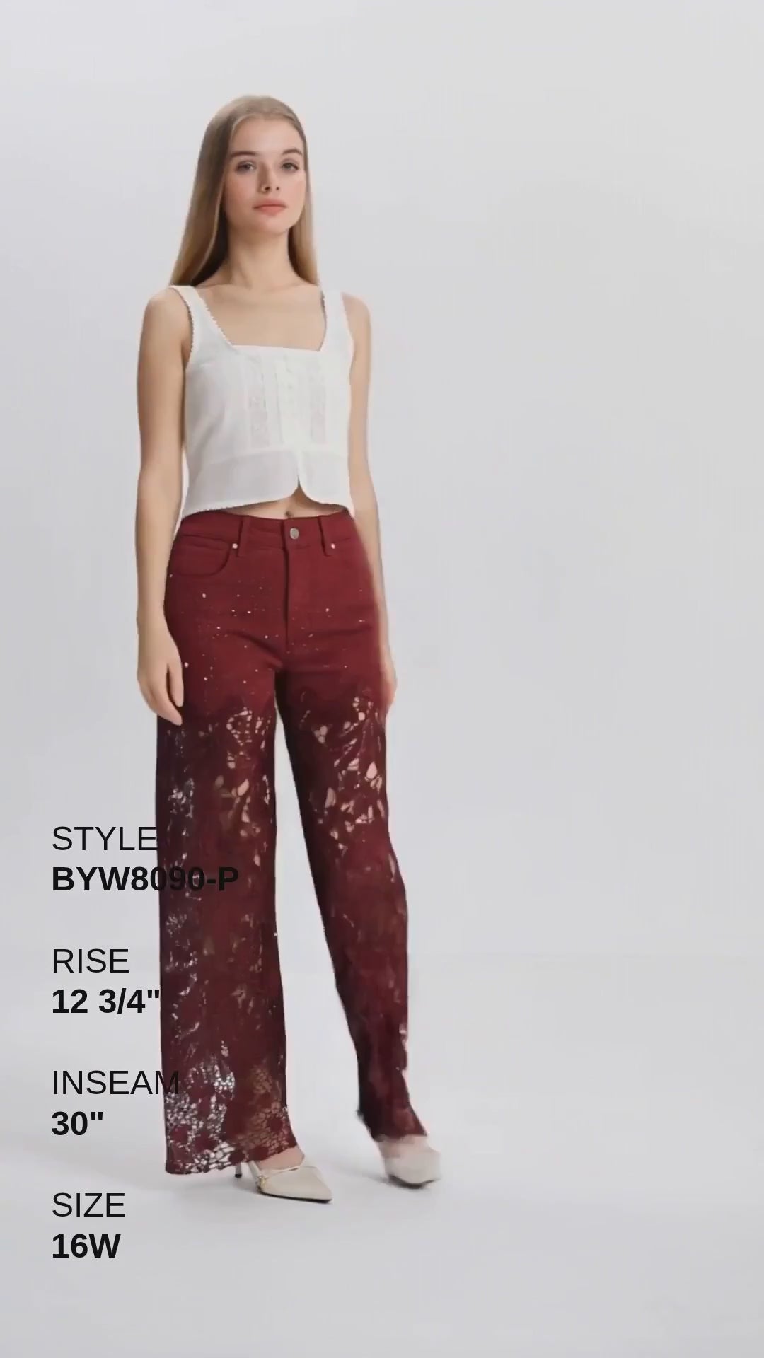 PLUS HIGH RISE LACE PANTS WITH RHINESTONE Fashion Product Video CUT