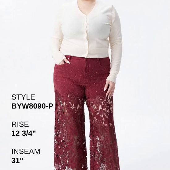 PLUS HIGH RISE LACE PANTS WITH RHINESTONE Fashion Product Video