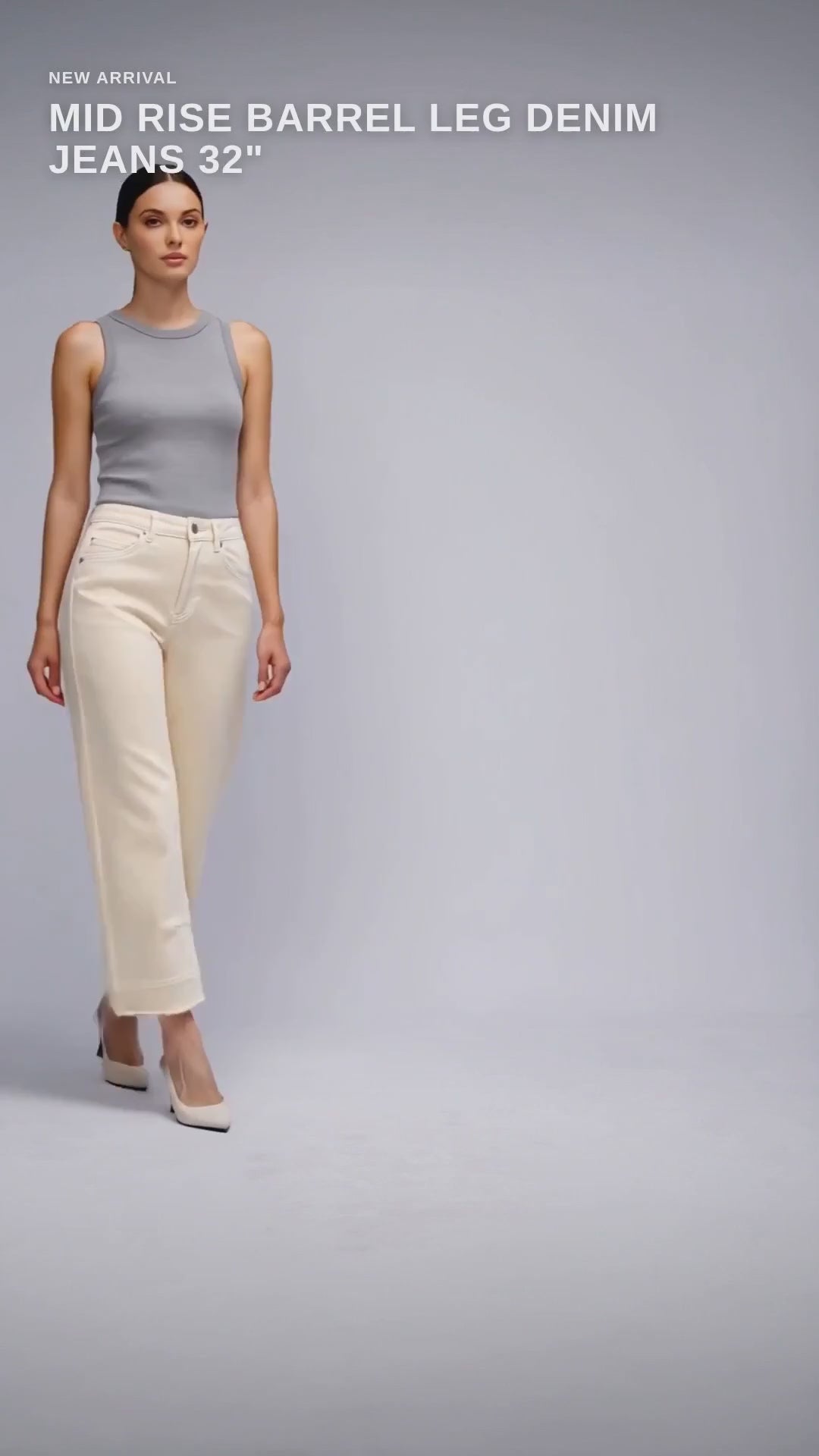 MID RISE BARREL LEG DENIM JEANS 32'' Fashion Product Video CUT