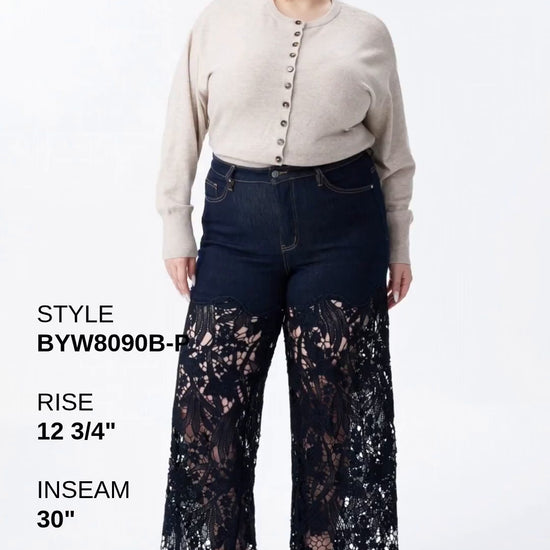 Plus Wide Leg Lece Jeans BYW8090B Inseam 30"(RINSE) Fashion Product Video