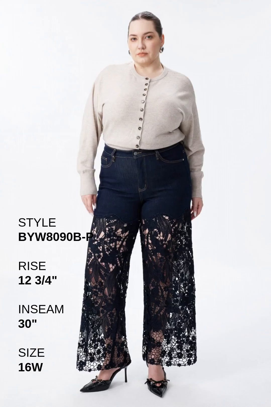 Plus Wide Leg Lece Jeans BYW8090B Inseam 30"(RINSE) Fashion Product Video