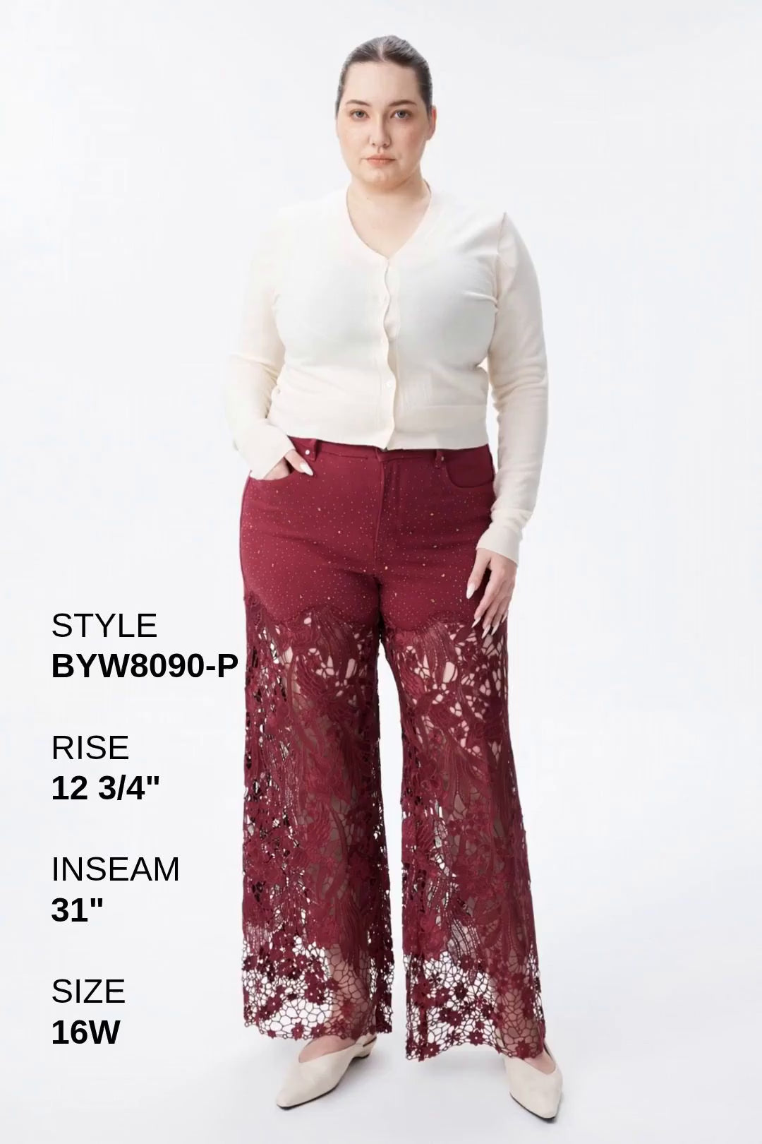 PLUS HIGH RISE LACE PANTS WITH RHINESTONE Fashion Product Video