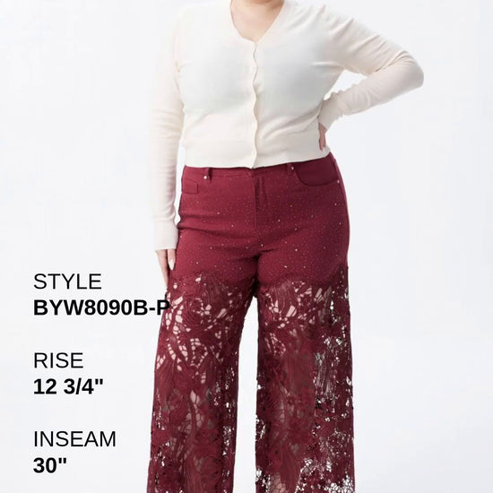 Plus Wide Leg Lece Jeans BYW8090B Inseam 30"(WINE) Fashion Product Video