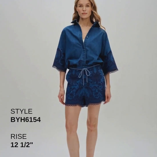 MIAMI HIGH RISE EMBROIDERED SHORTS Fashion Product Video CUT