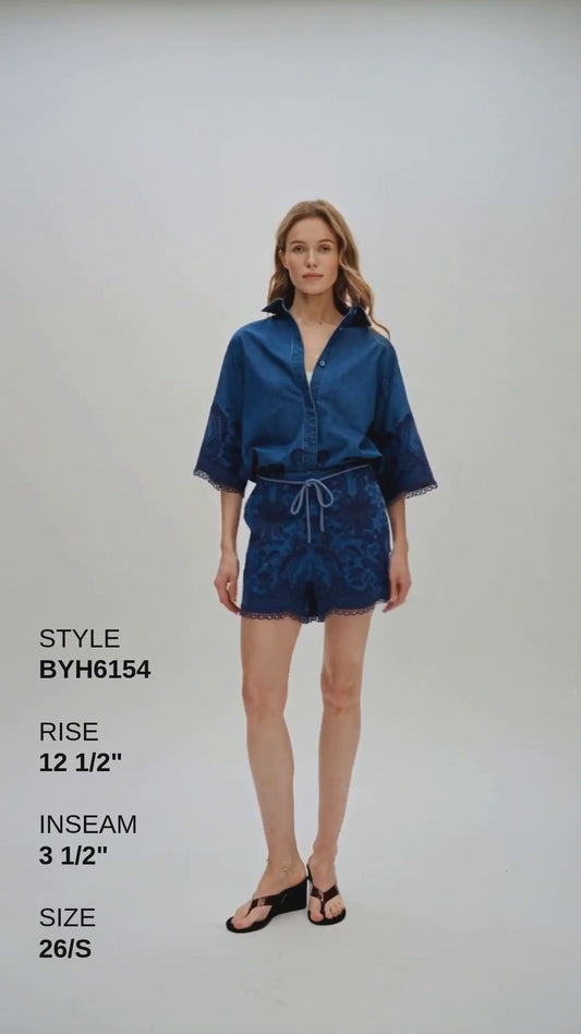 MIAMI HIGH RISE EMBROIDERED SHORTS Fashion Product Video CUT